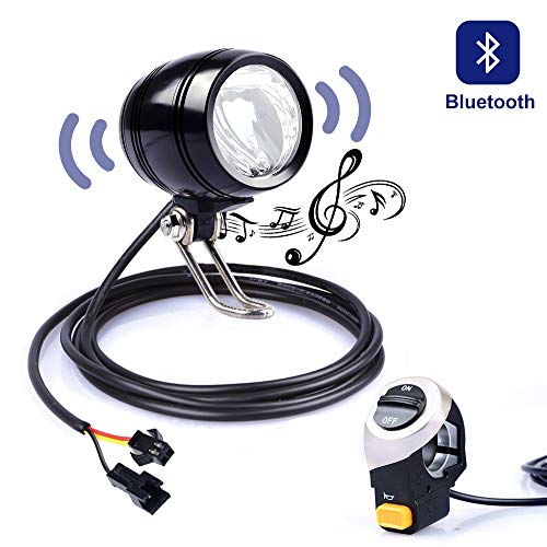 JUNSTAR-EU Faros LED de Bicicleta eléctrica con bocina y Interruptor Carcasa de Aluminio Luz LED de Bicicleta Faros LED con Bluetooth