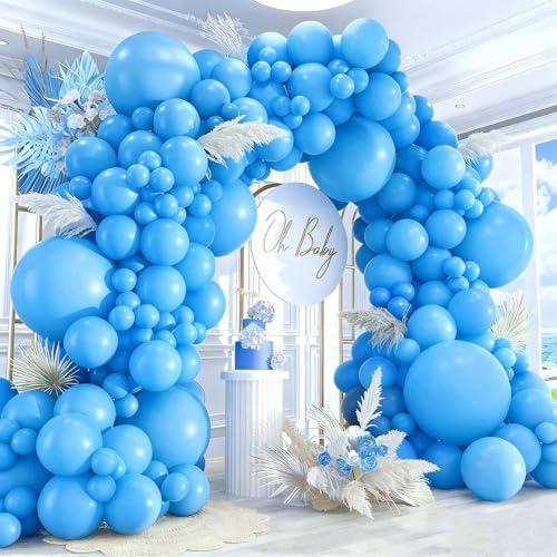 Image of 412pcs Light Blue Balloons Different Sizes 18 12 10 5 Inch, baby blue balloon Arch Kit for Birthday Gender Reveal Baby Shower Party Decoration