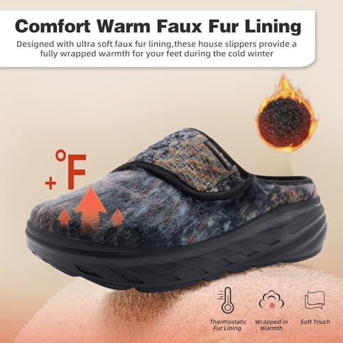 Women's Orthopedic Diabetic Wide Slippers: Comfortable Arch Support Plantar Fasciitis Walking Shoes, Casual Flat Feet Winter Warm Hook and Loop House Slip On Loafers for Foot and Heel Pain Relief4