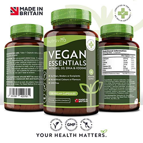 Multivitaminico Essenziali Vegani - integratore Formulato per Sostenere una Dieta Vegetale a Base - con Vitamina B12, D3, Iodio, Ferro e Zinco - Rafforza il Sistema Immunitario - Prodotto da Nutravita
