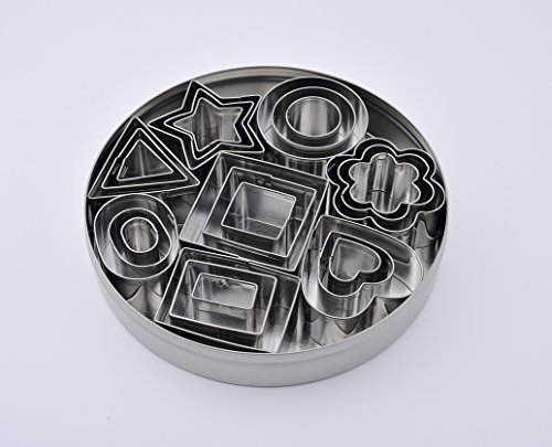 Surgehai Mini Cookie Cutter Set–24 Pieces Metal Fondant Cutters–3 Hearts Shape, 3 Stars Shape, 3 Flowers Shape And 15 Geometric Shape #TOP1