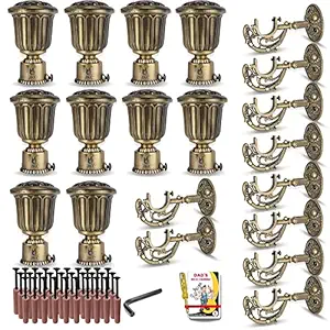 JKC Royal Zinc Alloy Golden Curtain Brackets and Holder with Ancient Look for 1 Inch Pipe | Curtain Rod Holder and Curtain Holders Brackets for Cohesive Look | E-Book Included | Brackets-10 - Holders-10