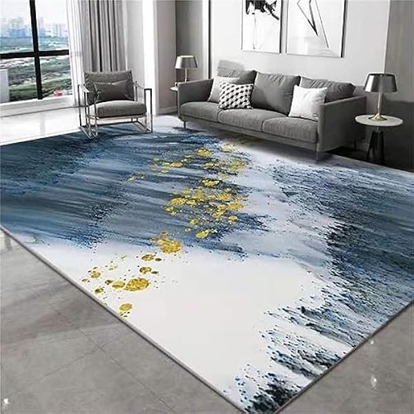 Area Rugs Woonkamer tapijt, antislip zacht kristal fluwelen tapijt voor gemakkelijk schoon te maken, machinewasbaar tapijt voor woonkamer, slaapkamer, eetkamer wasbare tapijten (blauw abstract, 80 x