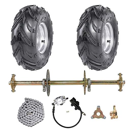 ZXTDR 1" Steel Live Axle with 16x8-7 Tubeless Wheels Tires Rim and Chain Sprocket Brake Master Cylinder for Go Kart Quad Trike Golf Carts