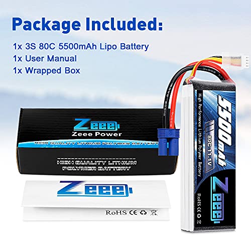 Zeee 3S Lipo Battery 2200mAh 11.1V 50C Shorty Pack Battery with T Connector for RC Car Truck Vehicles RC Boat RC Drone Airplane Quadcopter Helicopter FPV RC Hobby Models (2 Pack)