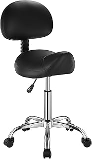 VEVOR Banqueta giratória altura ajustável de 84 - 100 cm, carga de 204 kg, banco de trabalho com encosto, cadeira de equitação rotativa ergonómica de couro de PU para salão SPA clínica de massagem, preto