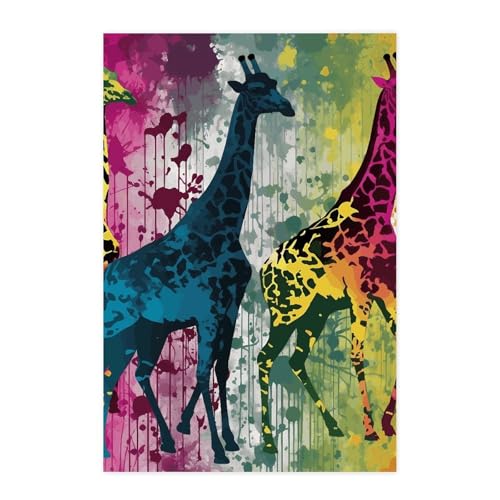 Poster girafe colorée déco mur TV moderne pour salon élégant