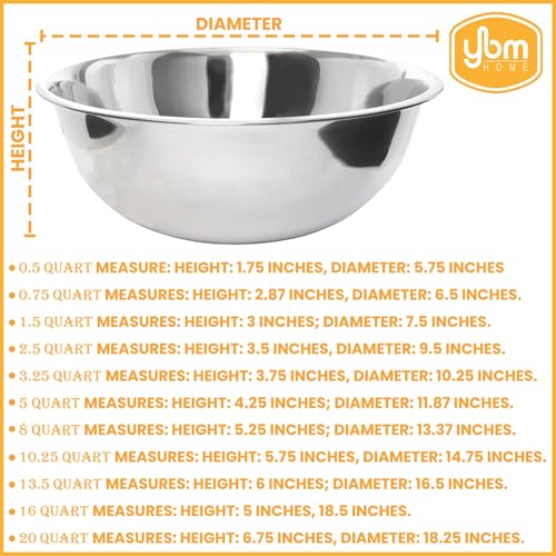 YBM HOME Stainless Steel Mixing Bowl - Premium Polished Mirror Nesting Metal Bowl for Cooking and Serving, Stackable for Convenient Storage-13.5 Quart, 1177, silver by YBM HOME - Image 4