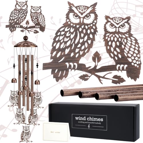 LIRAVENO Wind Chimes for Outside - Owl Gifts for Women Mom Grandma Metal Windchimes with Greeting Card Indoor Outdoor Art Decor Garden Patio Lawn Hanging Decoration Christmas New Year Birthday Gift