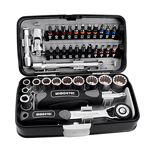 DIFCUL Multifunction Utility Lot de 38 mini clés à cliquet 1/4 tête de tournevis à fente pour vélo en acier CR-V & S2 avec mallette de rangement