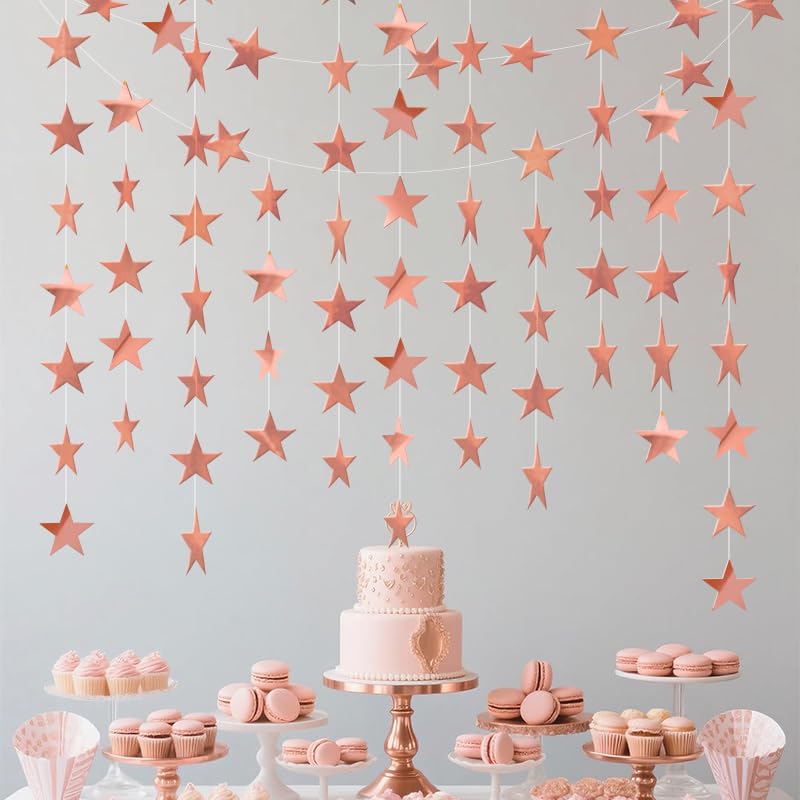 Image of Rose Gold Shining Star Hanging Garland Rose Gold Hanging Sparkling Star Streamer Glitter Bunting Banner Twinkle Backdrop for Wedding Baby Shower Birthday Christmas Decorations 40 Feet