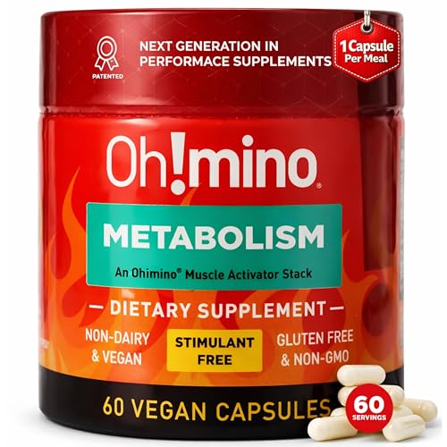 Oh!mino Metabolism Support Supplement for Efficient Fat to Energy Conversion w/L-Carnitine Phenylcapsaicin & Vitamin B3 - Non-Jitters Stimulant-Free Vegan Non-Dairy Capsules (60 Servings)