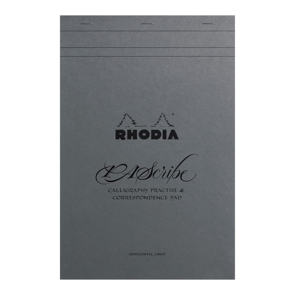 Rhodia Pascribe Maya Calligraphy Stapled Pad, A4+, Lined, 60 Detachable Sheets, 120g (Gray)