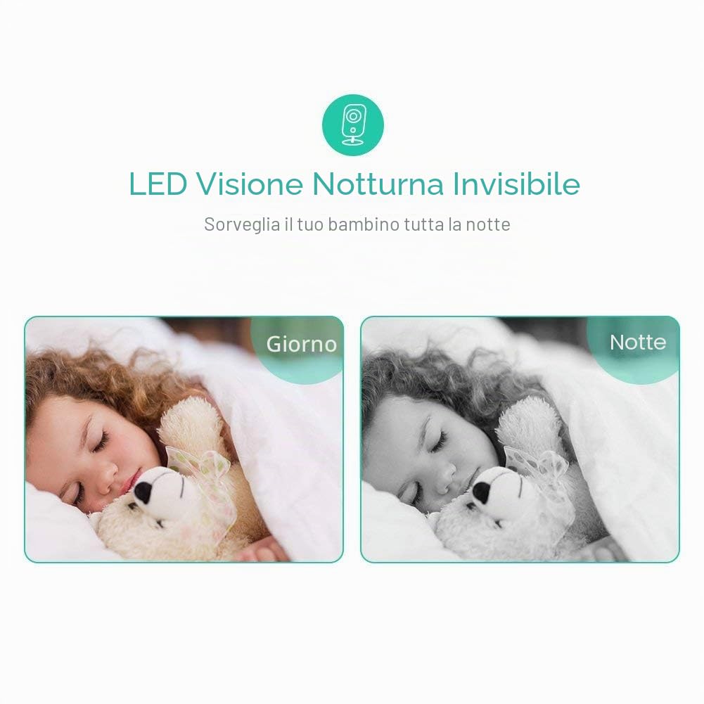GHB - Baby Monitor wireless Intelligente, con LCD da 3,2" e telecamera con visione notturna