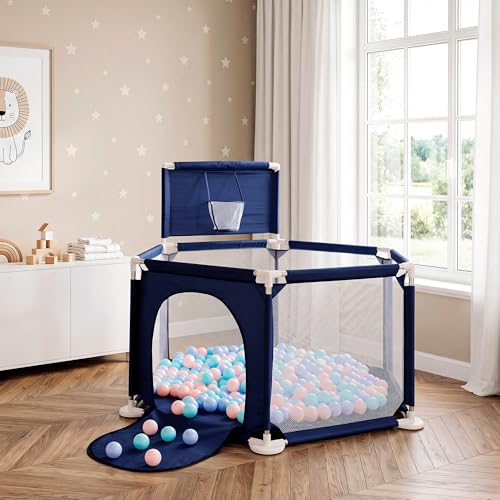 Miniatura 6 de Jupplies Parque Infantil Bebe 127x127cm Hexagonal Corralito Bebe Con Malla Transpirable Parque De Juegos Bebe Con Puerta Lateral Playpen Bebe - Parque Con Canasta Y Pelotas