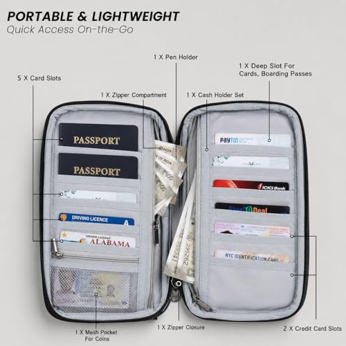 Image of Wooum Passport Holder for Family, Passport Case Protection, Water Resistant Passport Bag for Men & Women, Travel Document Organizer, Passport Cover, Credit Cards Case for Travel (Black)