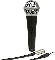 Microfone Dinâmico com Fio Profissional – Corpo em Metal Preto, Ideal para Voz, Igreja, Karaokê, Palestras, Estúdios e Shows
