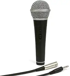 Microfone Dinâmico com Fio Profissional – Corpo em Metal Preto, Ideal para Voz, Igreja, Karaokê, Palestras, Estúdios e Shows