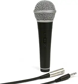 Microfone Dinâmico com Fio Profissional – Corpo em Metal Preto, Ideal para Voz, Igreja, Karaokê, Palestras, Estúdios e Shows