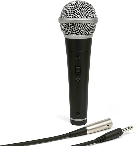 Microfone Dinâmico com Fio Profissional – Corpo em Metal Preto, Ideal para Voz, Igreja, Karaokê, Palestras, Estúdios e Shows