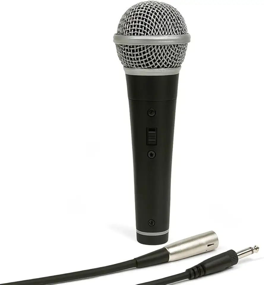 Microfone Dinâmico com Fio Profissional – Corpo em Metal Preto, Ideal para Voz, Igreja, Karaokê, Palestras, Estúdios e Shows