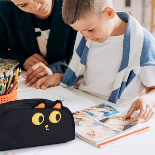 Image of Gosknor Big Capacity Pencil Case, Cute Black Cat Pencil Pouch 3D Cat Pen Bag Smooth Zipper Pencil Bags Pencil Case Organizer Box Perfect Home Office School Stationery Supplies and Gifts