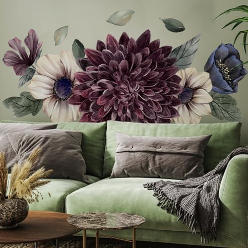 Runtoo Large Flower Wall Art Decals 3D Boho Fabric Floral