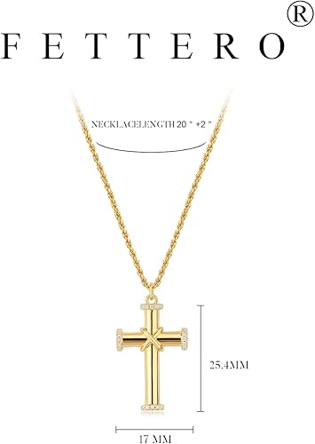 Miniatura 6 de Fettero Collar con dije de cruz para mujer, chapado en oro de 14 quilates, collar de cadena ajustable, delicado collar de fe simple, collar con