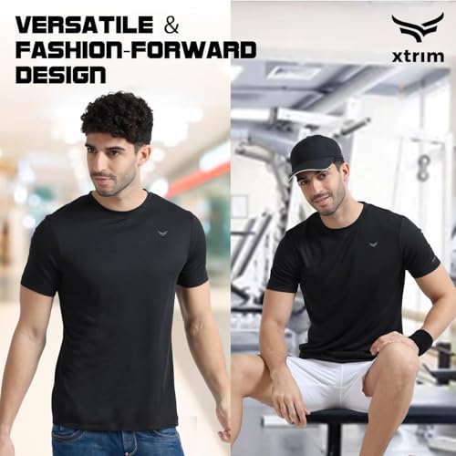 Image of XTRIM Sports T-Shirt for Men, Quick Dry Gym T-Shirt for Men, Half Sleeve Solid Casual Round Neck, Stylish Regular Fit, Lightweight Running Training Activewear