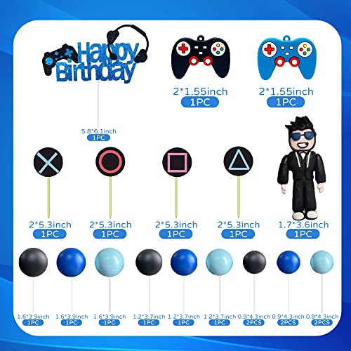 Drwate GCMGF100016 Video Game Cake Toppers Gamer Cake Decoration Game Controller Blue Black Ball Cake Toppers For Game Theme Party Man Boy Birthday Party Supplies thumb #1