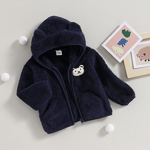 Meiweileya Baby Girl Boy Fleece Zip Up Hoodie Bear Ears Fuzzy Jacket Hooded Teddy Coat Winter Shacket Warm Outwear Cardigan3