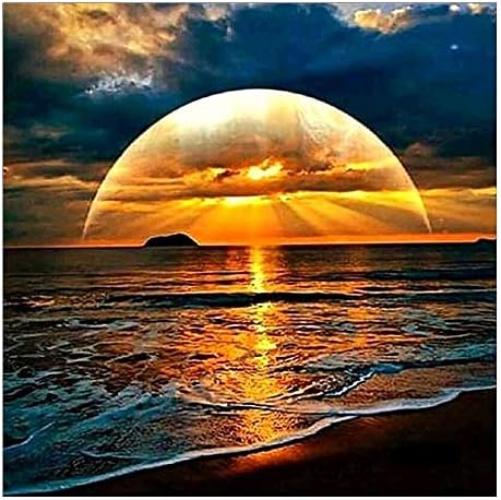 Zhujiehigh DIY 5D Diamond Sunrise Kits, Full Drill Diamond Arts and Crafts Pictures Painting for Adults and Kids, Crystal Rhinestone Cross Stitch Embroidery Kits for Home Wall Decor