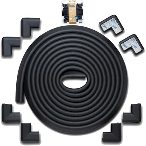Rovingcove Edge Corner Protector Baby Proofing (Large 18Ft Edge 8 Corners), Hefty-Fit Heavy-Duty, Soft Nbr Rubber Foam, Furniture Fireplace Safety Corner Edge Bumper Guard, 3M Adhesive, Onyx Black #TOP27