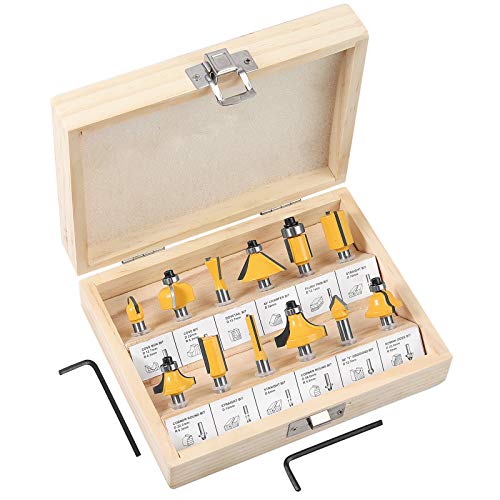 AUTOUTLET 12Pcs Wood Router Bits 1/4 Inch Router Bits Set for Wood Milling Cutter Woodworking Home Improvement,DIY with Storage Case