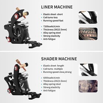 Coil Tattoo Machine, Black Stamped Coil Machine, Professional Tattoo Machine for Line Work and Shading(Shader Machine)