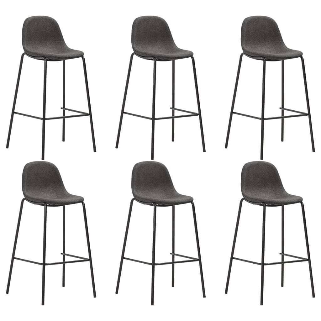 Lot de 6 tabourets de bar avec revêtement en tissu gris foncé avec repose-pieds et dossier, cadre en métal revêtu par pulvérisation, 51 x 49 x 99 cm, tabouret de cuisine et tabouret de