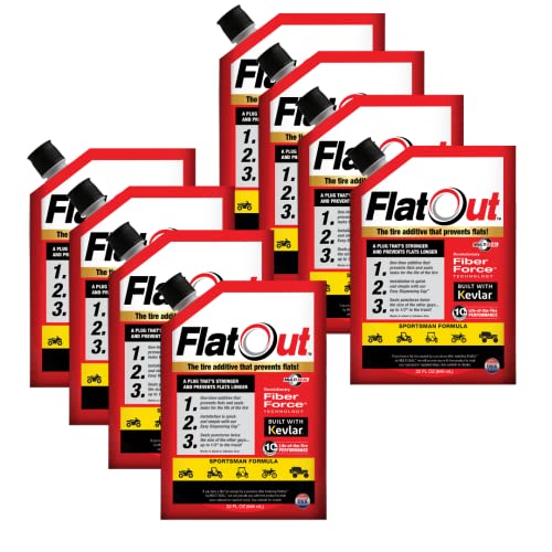 FlatOut Tire Sealant Sportsman Formula - Prevent Flat Tires, Seal Leaks, Contains Kevlar, 32-Ounce Bottle, 8-Pack