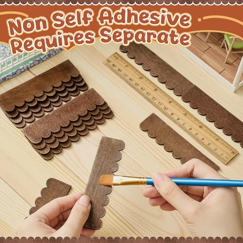 Wenqik 100 Strips Brown Dollhouse Roof Shingles 4.25 x 1.14 Inches Each Mini Fish Scale Wooden Dollhouse Miniature Roofing for 1:12 Scale Doll House DIY Projects Miniature Landscapes