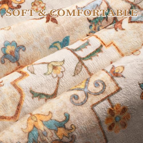 SERISSA Boho Rugs for Entryway, 2x3 Light Yellow Entryway Rug Non-Slip Washable Small Area Rug, Ultra Soft Vintage Low-Pile Indoor Door Mat Floor Carpet for Entrance Bedroom Kitchen Bathroom