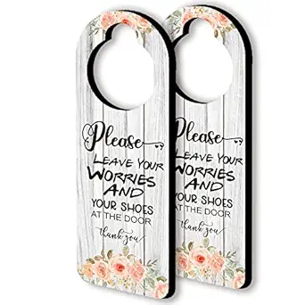 Funny Leave Your Worries Wooden Door Hanger Sign, 2 Pack(Double Sided) Please Do Not Disturb, Funny Office Decoration, Ideal for Offices, Spa Treatment, Law Firms, Clinics, Hotels or During Therapy