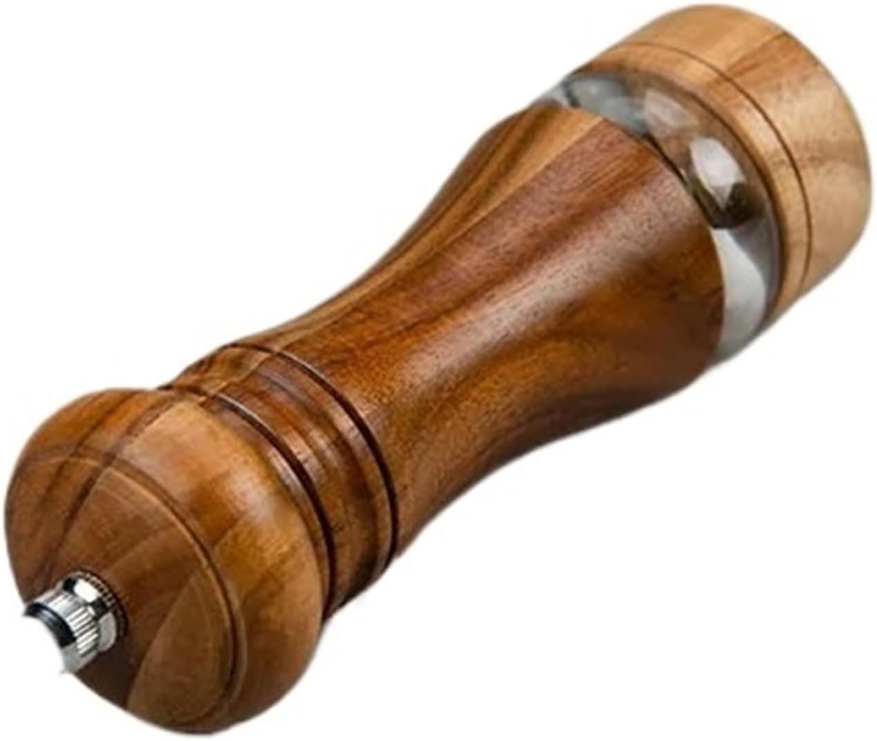 6-inch Manual Pepper Grinder Rubber Wood Acrylic Salt Shakers Adjustable Ceramic Rotor-Refillable Oak Spice Salt Grinding Bottle(Primary color)