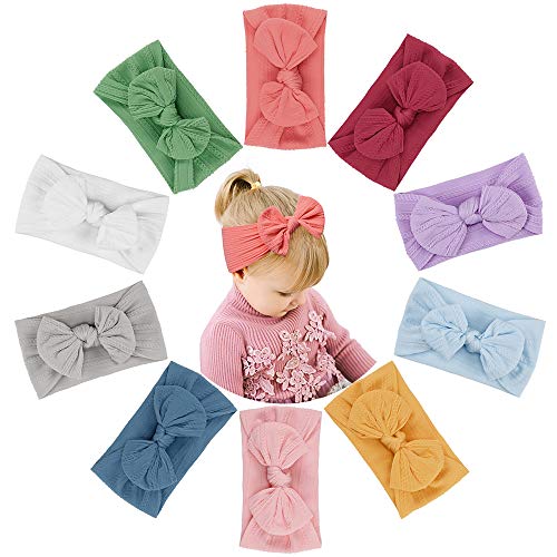 QBSM 10PCS Baby Headbands with Bows, Stretchy Nylon Bow Headband Head Wraps for Baby Girls Newborn Infants