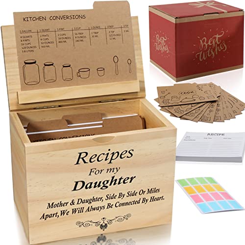 Mamagiftree Recipe Box, Recipe Card Holder Box With 50 4X6 Inch Recipe Cards, 12 Dividers With Conversion, Farmhouse Style Solid Pinewood Recipe Organizer, Best Gift For Daughter From Mother. B #TOP30