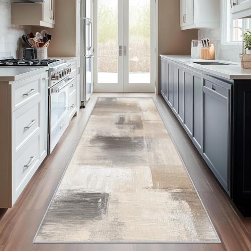 Tapis abstrait moderne marron et gris grand format 230x320 cm pour salon - 3