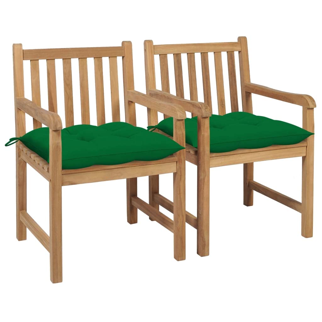 Chaises de jardin en teck massif avec coussins verts vidaXL lot de 2