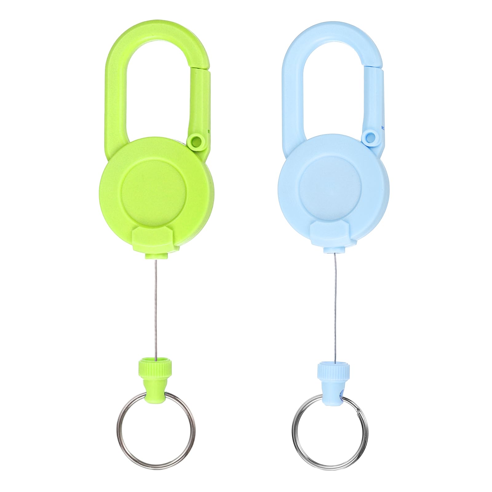 PATIKIL Heavy Duty Retractable Keychain, Retractable ID Badge Holder Reel with 23.6" Steel Cord Key Ring Clip & Round Clasp for ID Cards Keys Golf Fishing Items, 2 Pack (Blue/Green)