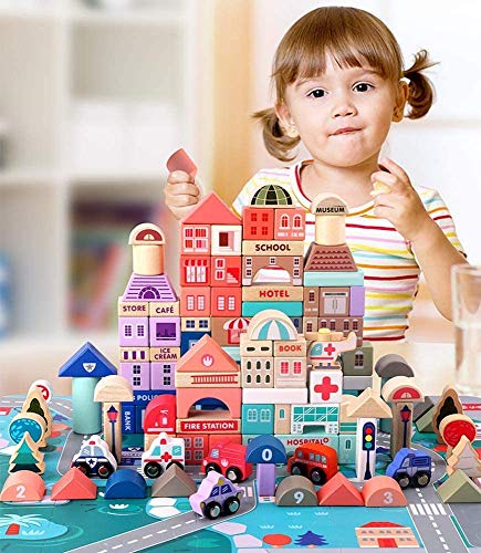 Umbresen UMBRESEN027 115 Pcs Wooden City Building Blocks Set, Colorful Stacking Preschool Educational Toys thumb #4