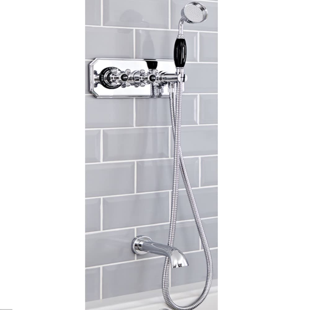 Milano Chrome & Black Elizabeth Thermostatic Mixer Valve Bath Spout Hand Shower - Chrome Black