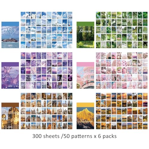 Image of 6 Sets 300 Pcs Washi Stickers Set Vintage Aesthetic Sticker Book for Journaling, DIY Retro Pattern Paper Sticker Decals for Bullet Journal Scrapbooking Diary Craft Gift Album Notebook for Women Girls