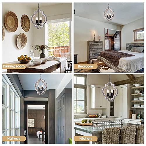 Lighceac 4-Light 15 Inch Farmhouse Orb Chandelier Rustic Handmade Distressed White Wood Hanging Ceiling Pendant Light Fixture Wood Lantern Chandeliers For Dining Room Kitchen Bedroom Foyer Hallway thumb #7